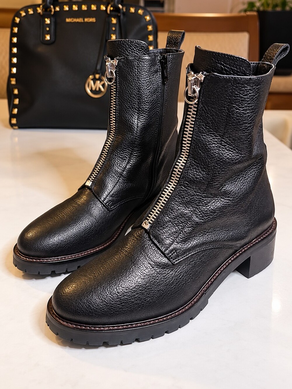 Napoleoni Italian Black Leather Dual Zip Ankle Moto Style Boots Women’s EU 39